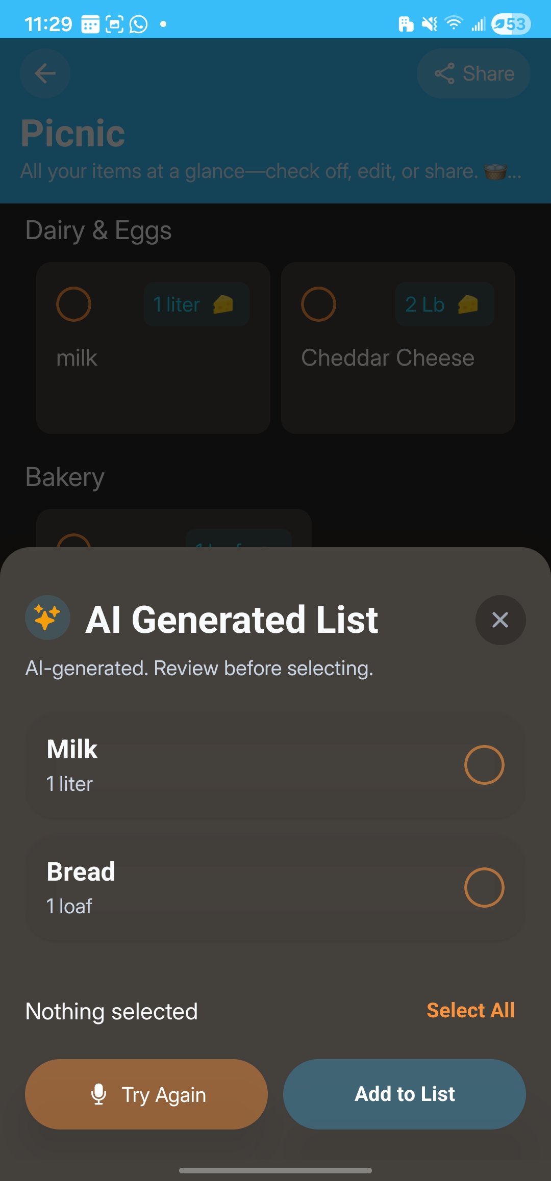 CartWise AI list generation