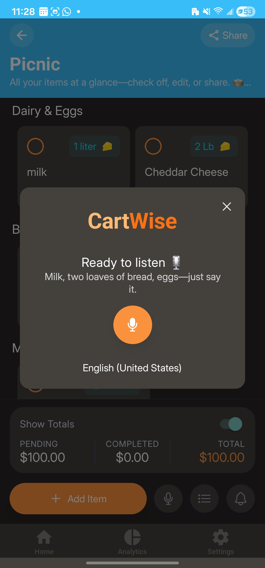 CartWise voice input